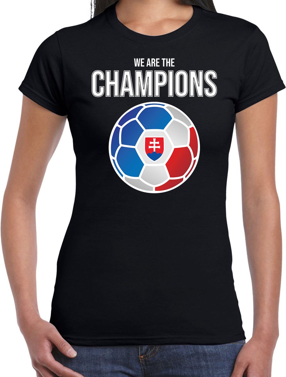 Slowakije EK/ WK supporter t-shirt - we are the champions met Slowaakse voetbal - zwart - dames - kleding / shirt XS