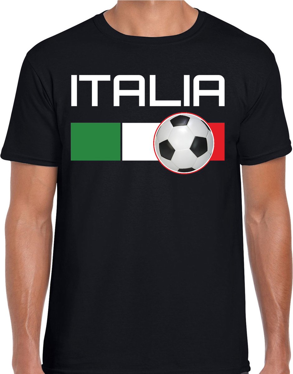 Italia / Italie voetbal / landen t-shirt met voetbal en Italiaanse vlag - zwart - heren - Italie landen shirt / kleding - EK / WK / Voetbal shirts XXL
