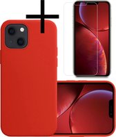 Hoes Geschikt voor iPhone 13 Hoesje Cover Siliconen Back Case Hoes Met Screenprotector - Rood