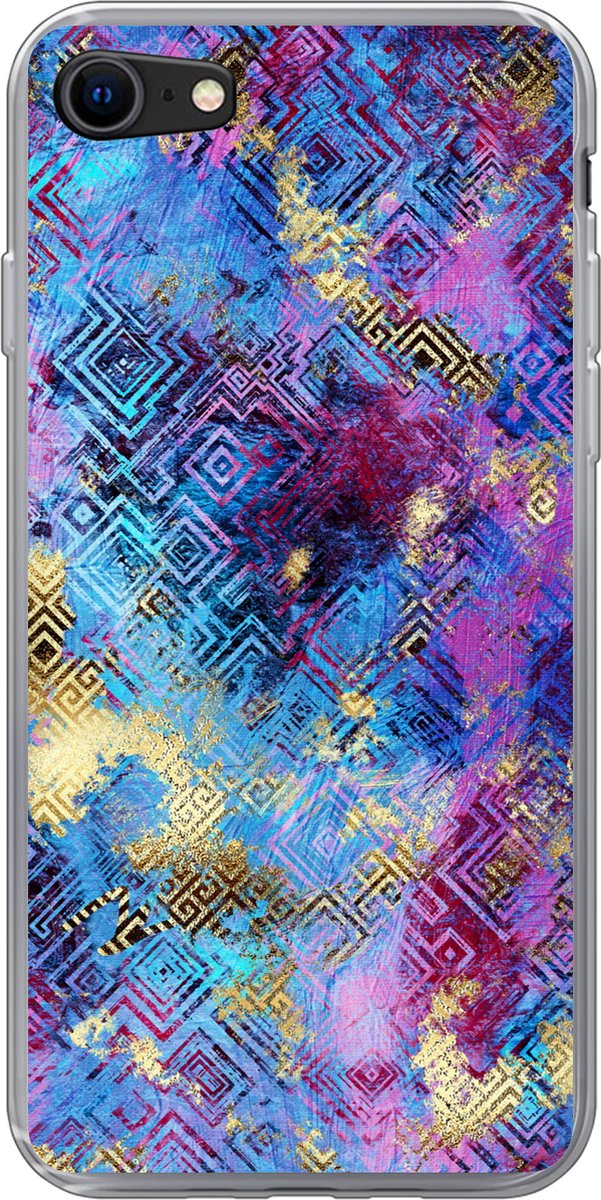 Telefoonhoesje Geschikt voor iPhone 7 hoesje - Marmer print - Verf - Geometrische vormen - Siliconen Telefoonhoesje Telefoonhoesje