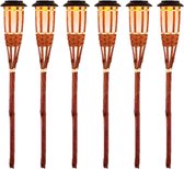 6x Oranje buiten/tuin Led fakkel Bodi solar verlichting bamboe 54 cm vlam - Tuinfakkel - Tuinlampen - Lampen op zonne-energie