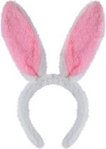 Henbrandt Konijnen bunny oren - wit met roze - voor volwassenen - 29 x 23 cm - Feest diadeem konijn / paashaas - Paas verkleedkleding