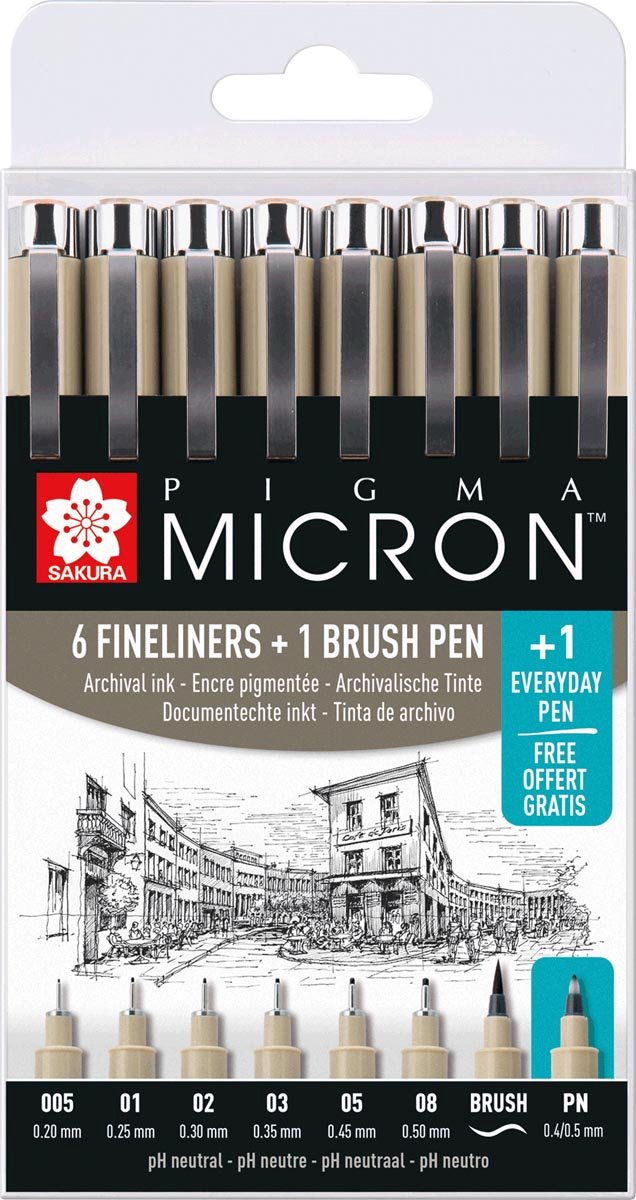 Fineliner brush sakura pigma micron 7 + 1 pn – 6 stuks
