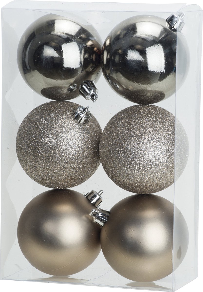 Cosy & Trendy Kerstballen - 6x st - champagne - 8 cm - kunststof - kerstversiering - kerstboomversiering