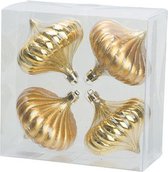 4x Gouden tol kerstballen 10 cm kunststof kerstversiering - Onbreekbare plastic kerstballen - Kerstboomversiering goud
