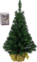 Volle kunst Kerstboom - 75 cm - in jute zak - Incl. 50 warm witte lampjes -