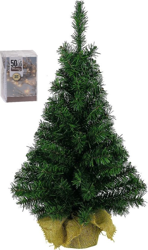 Aantrekkingskracht nauwkeurig Hilarisch Volle kunst kerstboom 75 cm in jute zak inclusief 50 warm witte lampjes -  Mini... | bol.com