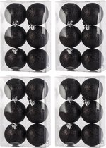 24x Zwarte kunststof kerstballen 6 cm - Glitter - Onbreekbare plastic kerstballen - Kerstboomversiering zwart