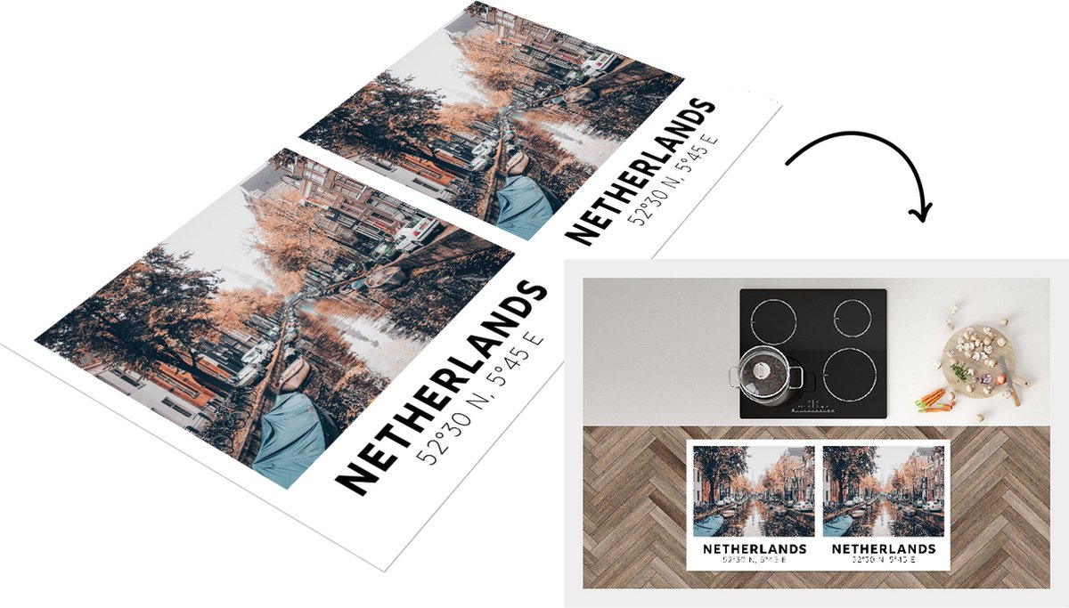 KitchenYeah Keukenloper - Loper keuken - Nederland - Grachten - Herfst - Amsterdam - 120x60 cm - Keukenloper vinyl Multicolor