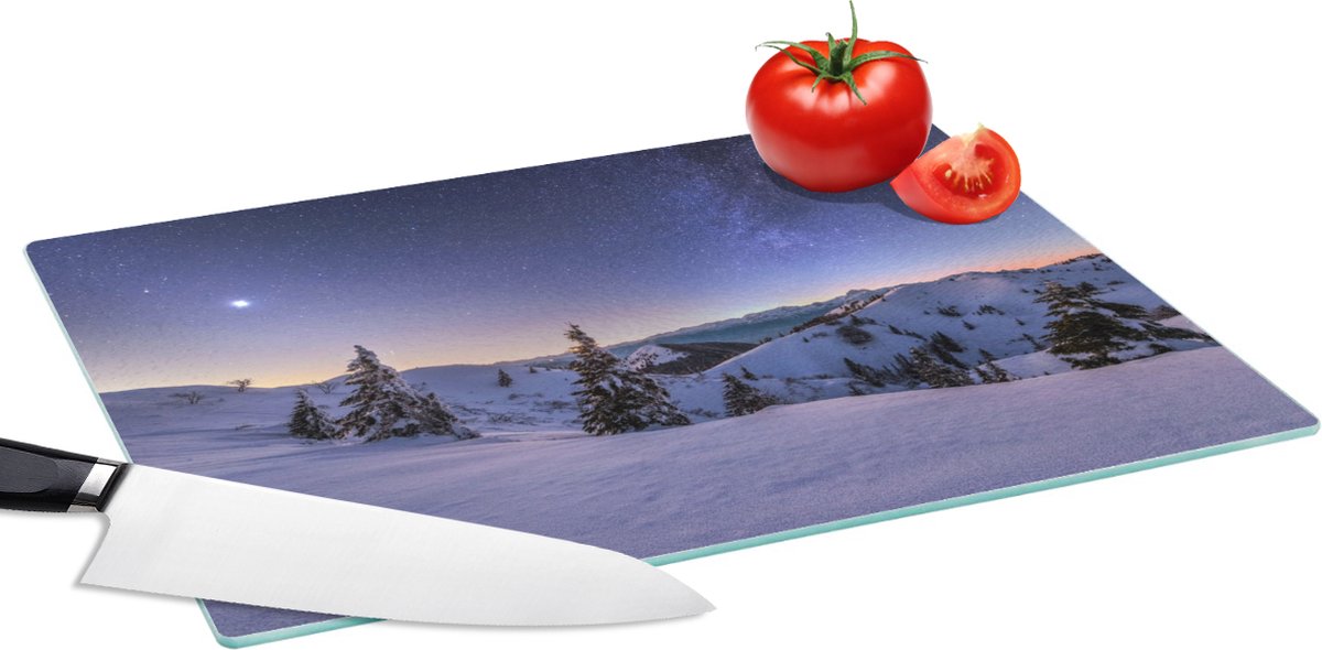 Glazen Snijplank - 39x28 - Winter - Sneeuw - Nacht - Bomen - Snijplanken Glas