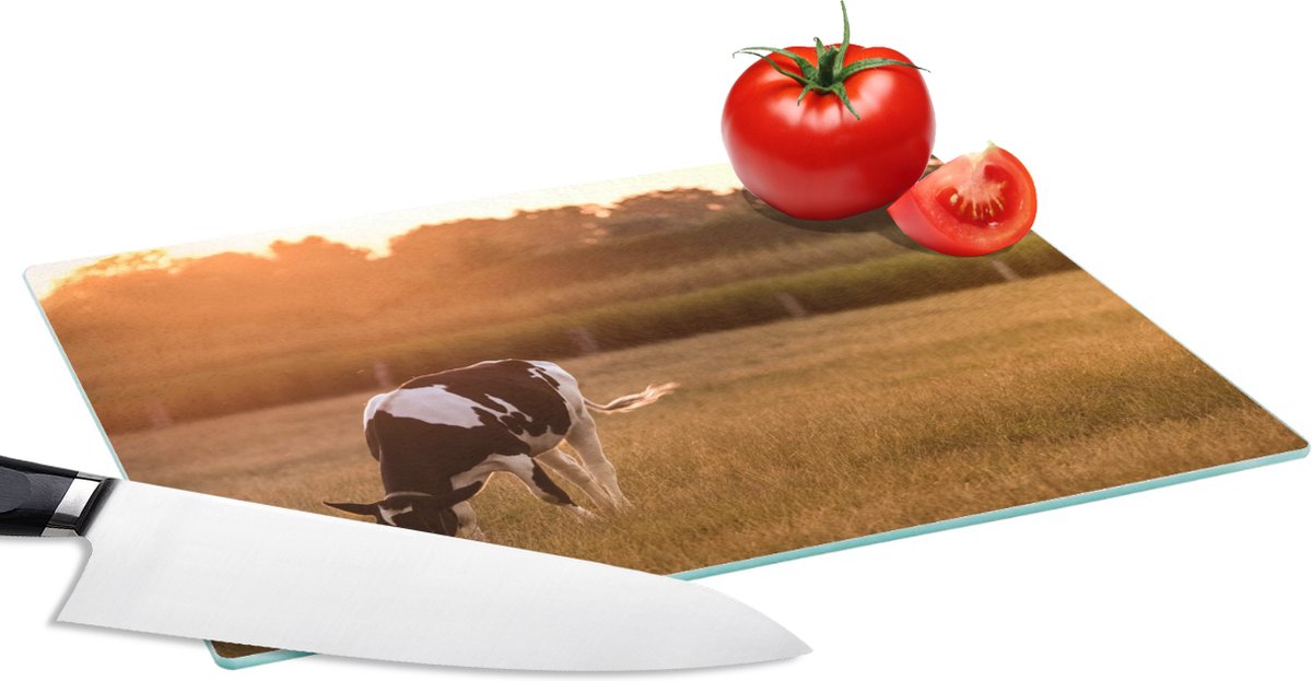 Glazen Snijplank - 28x20 - Koe - Zon - Dieren - Snijplanken Glas