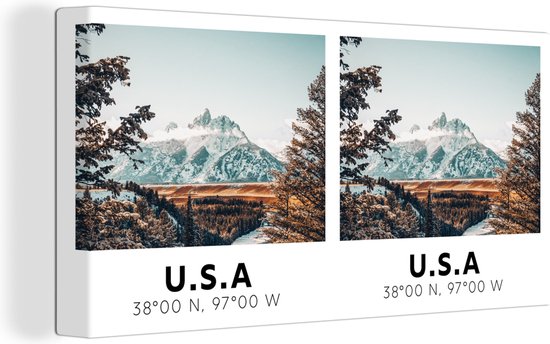 Canvas Schilderij Amerika - Rocky Mountains - Bomen - 40x20 cm - Wanddecoratie
