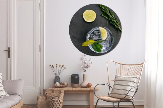 WallCircle - Cercle mural - Cercle mural intérieur - Cocktail - Glas - Citron vert - 140x140 cm - Décoration murale - Peintures ronds