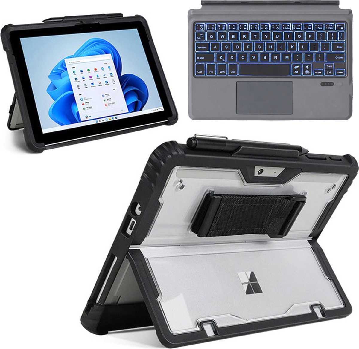 Toetsenbord & Tablet Hoes geschikt voor Microsoft Surface Pro 3/4/5/6/7 - Bluetooth Toetsenbord met Verlichting en Touchpad - Zwart