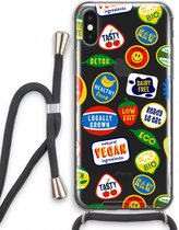 Case Company® - Hoesje met koord geschikt voor iPhone XS hoesje met Koord - Fruitsticker - Telefoonhoesje met Zwart Koord - Extra Bescherming aan alle Kanten en Over de Schermrand