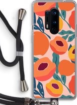 Case Company® - Hoesje met koord geschikt voor OnePlus 8 Pro hoesje met Koord - Perzik - Telefoonhoesje met Zwart Koord - Bescherming aan alle Kanten en Over de Schermrand