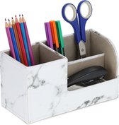 Boîte à crayons Relaxdays aspect marbre - organisateur de bureau 3 compartiments - organisateur de stylos - grand