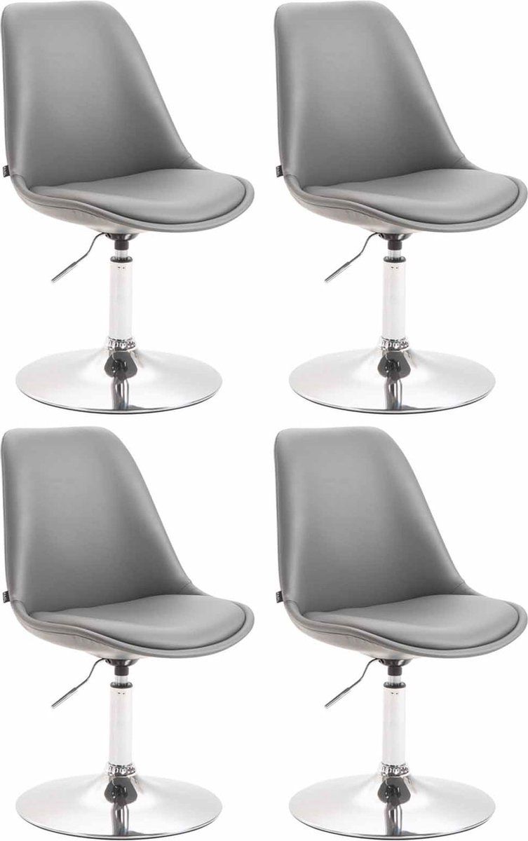 CLP Maverick Set van 4 Eetkamerstoelen - Kunstleer grijs chroom