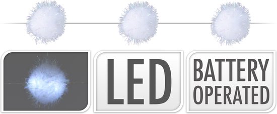 1x LED lichtsnoeren met 20 sneeuwballen lampjes van 5 cm op batterijen 190 cm - Met timer - Kerstverlichting