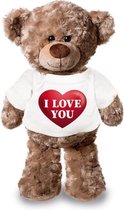 Knuffelbeer met I love you hart t-shirt 43 cm - Valentijnsdag cadeau