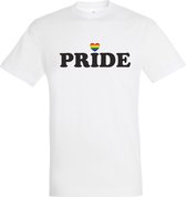 T-shirt Pride met hartje | Regenboog vlag | Gay pride kleding | Pride shirt | Wit | maat S
