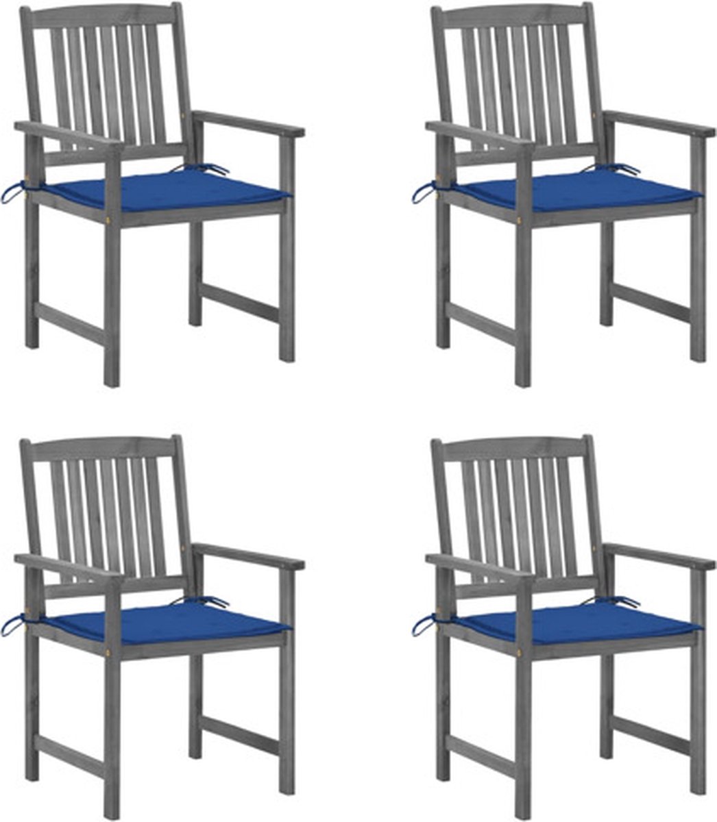 vidaXL - Tuinstoelen - 4 - st - met - kussens - massief - acaciahout - grijs