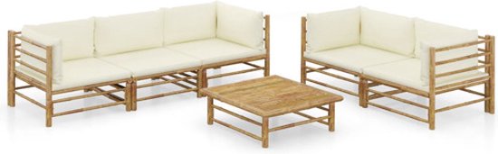 vidaXL - 6-delige - Loungeset - met - crèmewitte - kussens - bamboe