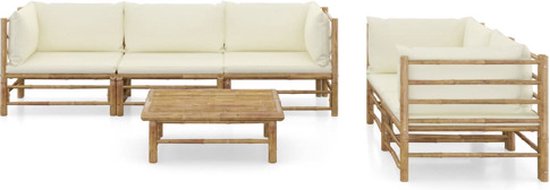 vidaXL - 6-delige - Loungeset - met - crèmewitte - kussens - bamboe