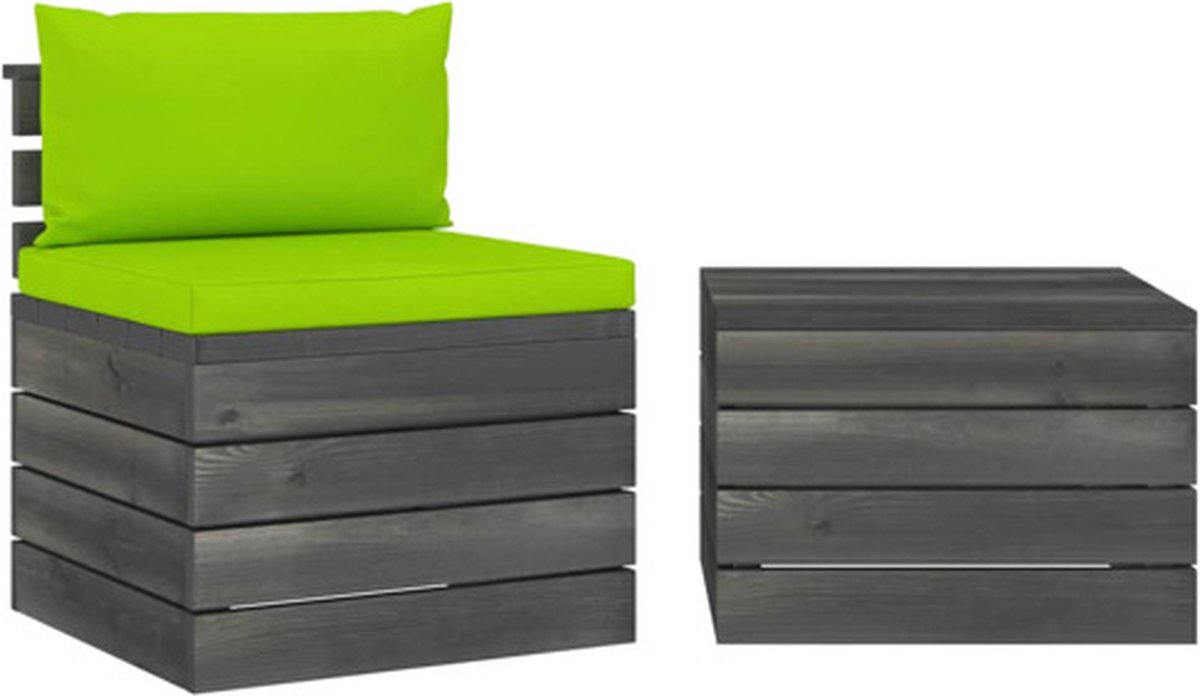 vidaXL - 2-delige - Loungeset - met - kussens - pallet - massief - grenenhout