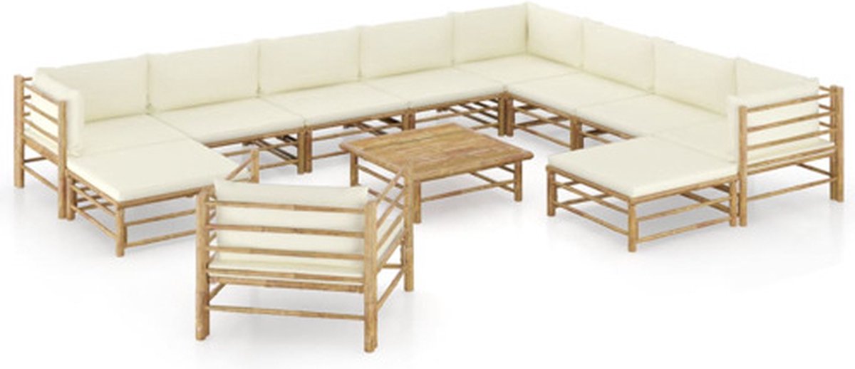 vidaXL 12-delige Loungeset met crèmewitte kussens bamboe