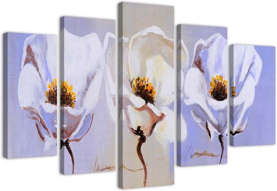 Trend24 - Canvas Schilderij - Drie Bloemen - Vijfluik - Bloemen - Paars