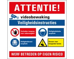 Bouw sticker veiligheid en camerabewaking 200 x 200 mm