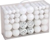 100x Witte kunststof kerstballen 3, 4 en 6 cm - Glans/mat/glitter - Wit - Kerstboom versiering/decoratie