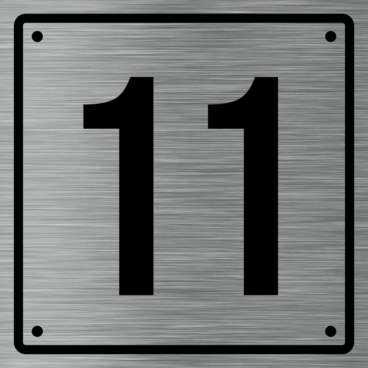 Huisnummerbord 11 - Incl. Schroeven en Pluggen – Acrylaat - 10 x 10 cm - RVS met Zwart