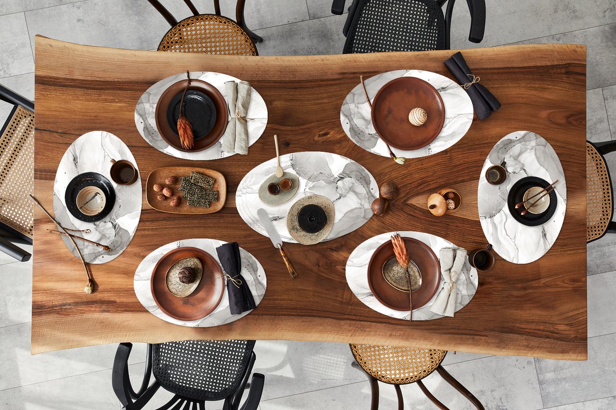 Placemats ovaal - Onderleggers - Ovale placemats - Marmer print - Zwart - Wit - 10 stuks