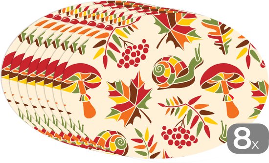Napperons ovales - Sets de table - Sets de table ovales - Automne - Escargots - Motif - 8 pièces