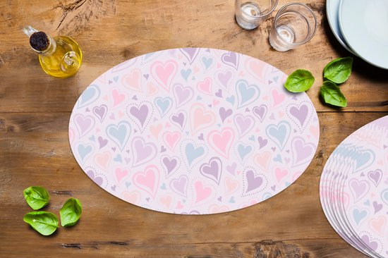 Napperons ovales - Sous-verres - Sets de table ovales - Meiden - Hartjes - Motifs - Fille - Kids - Enfants - 10 pièces