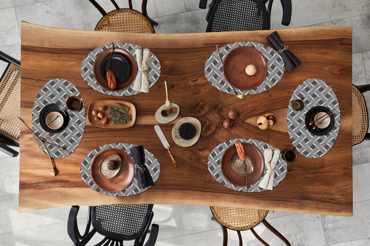 Placemats ovaal - Onderleggers - Ovale placemats - Patroon - Grijs - Geometrisch - 6 stuks