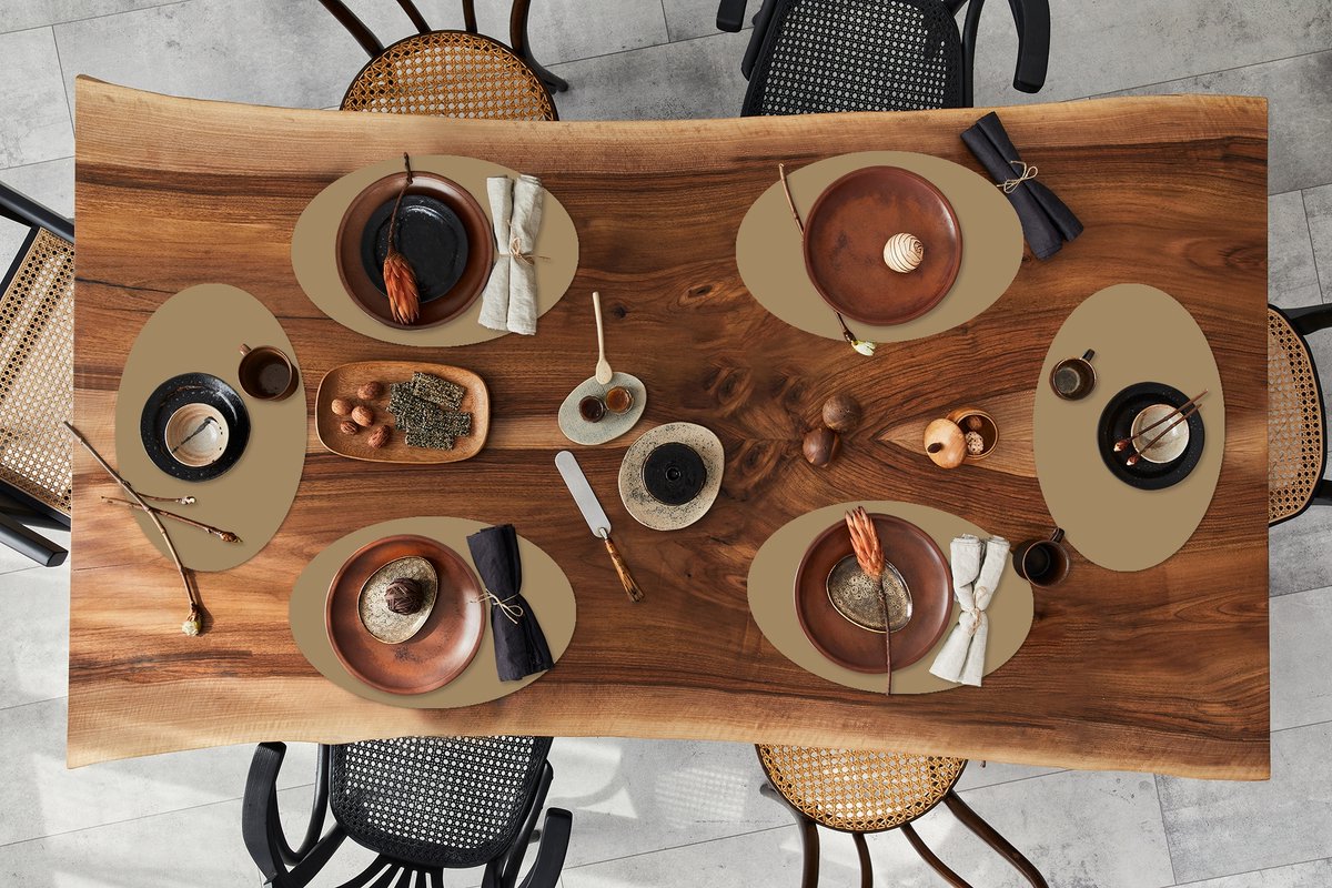 Placemats ovaal - Onderleggers - Ovale placemats - Palet - Beige - Interieur - 6 stuks