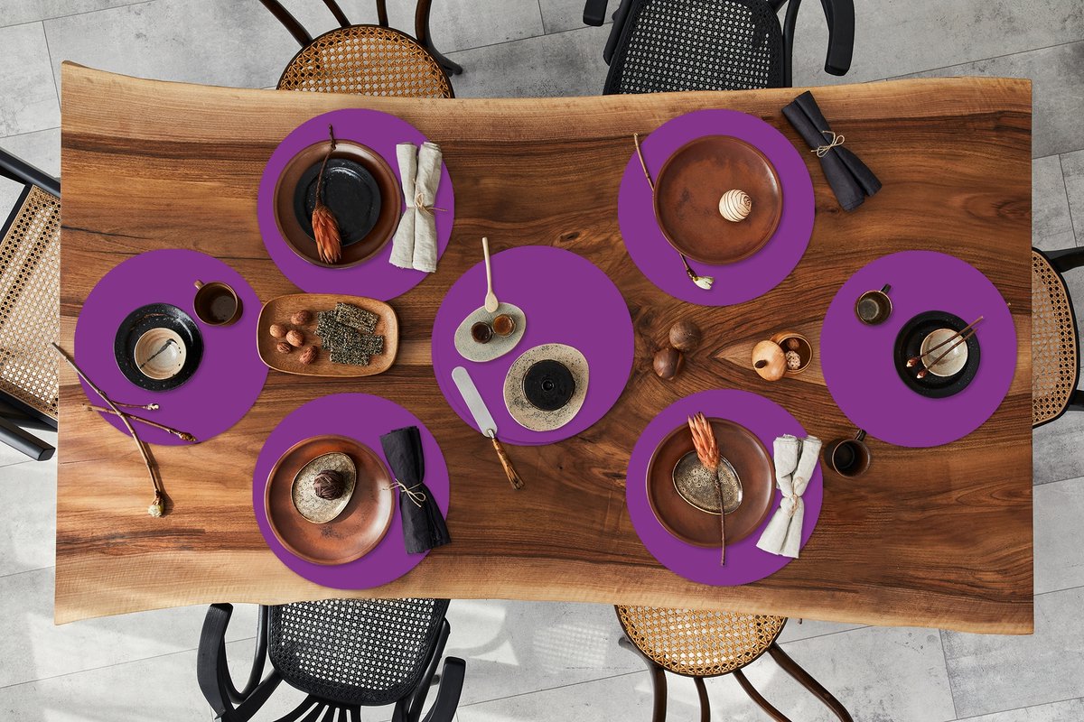 Ronde placemats - Onderlegger - Placemats rond - Paars - Kleuren - Effen - 8 stuks