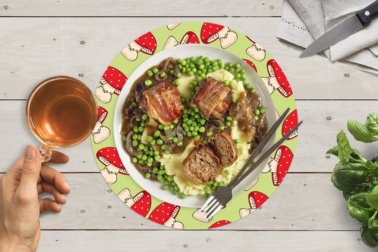 Sets de table ronds - Dessous de verre - Napperons ronds - Champignon - Rouge - Motifs - 10 pièces