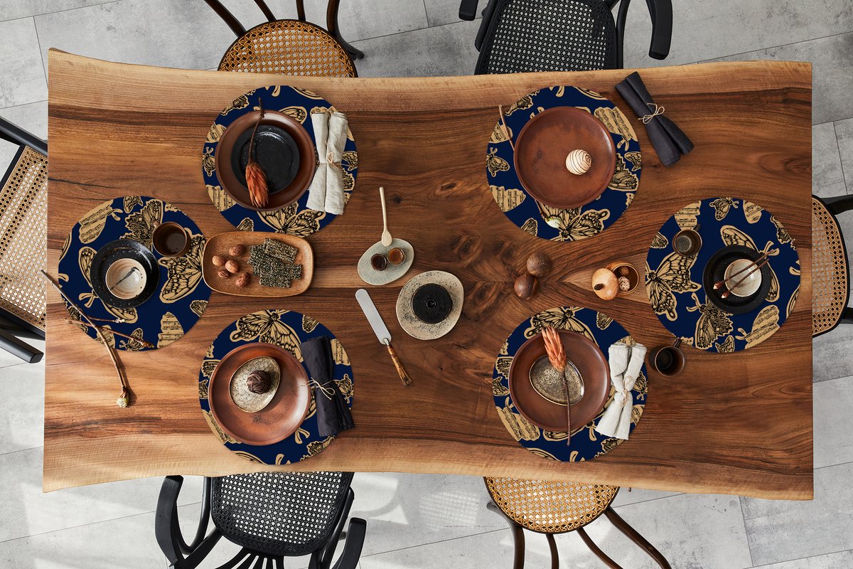 Ronde placemats - Onderlegger - Placemats rond - Patroon - Muziek - Vlinders - 6 stuks