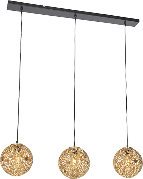 QAZQA maro - Art Deco Hanglamp eettafel voor boven de eettafel | in eetkamer - 3 lichts - L 120 cm - Zwart Goud - Woonkamer | Slaapkamer | Keuken