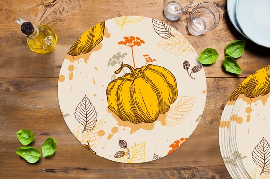 Sets de table ronds - Dessous de verre - Napperons de table ronds - Citrouille - Automne - Motifs - 10 pièces
