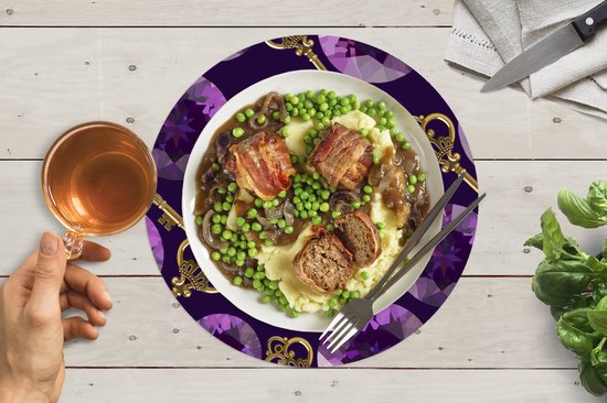 Sets de table ronds - Dessous de verre - Napperons ronds - Pierre précieuse - Motifs - Or - Clé - 6 pièces