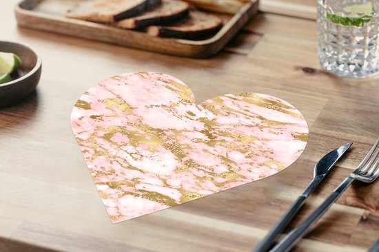 Dessous de verre - Napperons de table - Napperons de table coeur - Imprimé marbré - Gold - Rose - Motif - 6 pièces