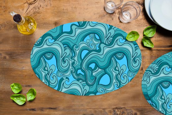 Napperons de table ovales - Dessous de verre - Sets de table ovales - Mer - Motifs - Imprimé marbre - 6 pièces