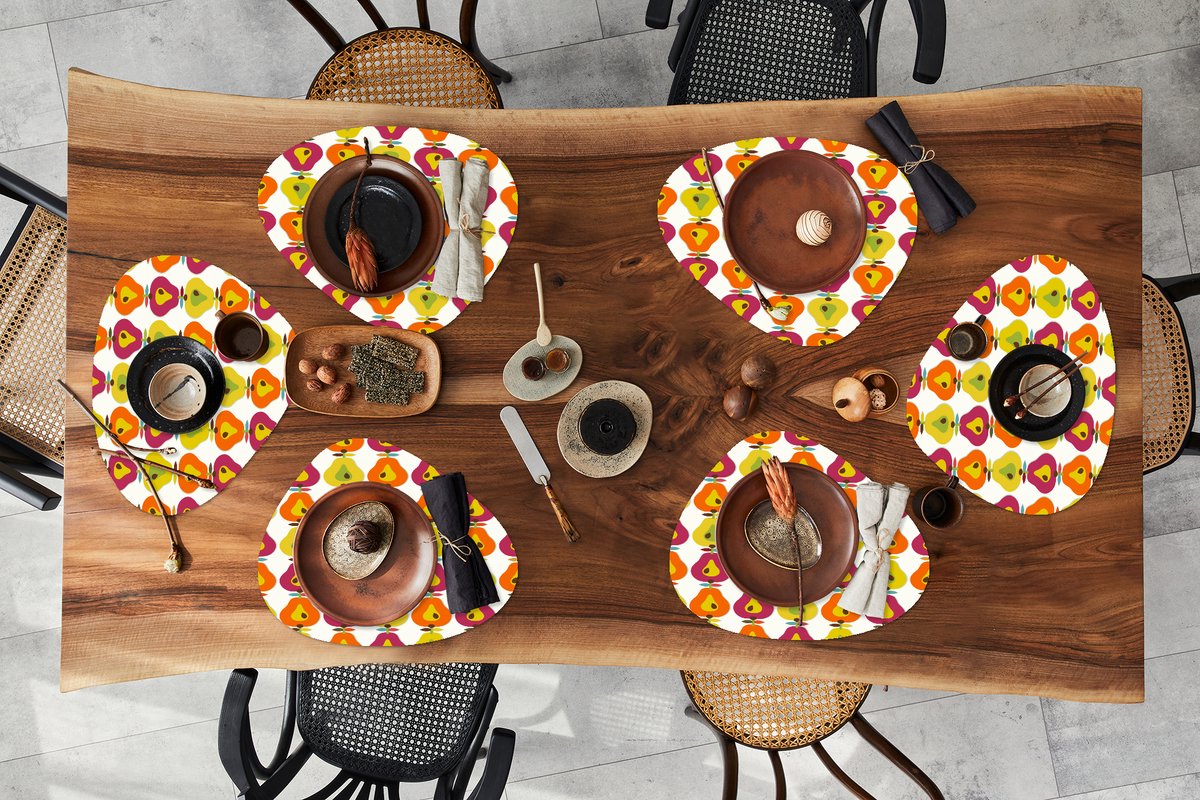 Placemat organisch - Placemats organic - Onderleggers - Retro - Design - Peer - Fruit - 6 stuks