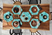 Placemats hexagon - Onderleggers placemats - Placemat zeshoek - Patroon - Turquoise - Waterverf - 10 stuks