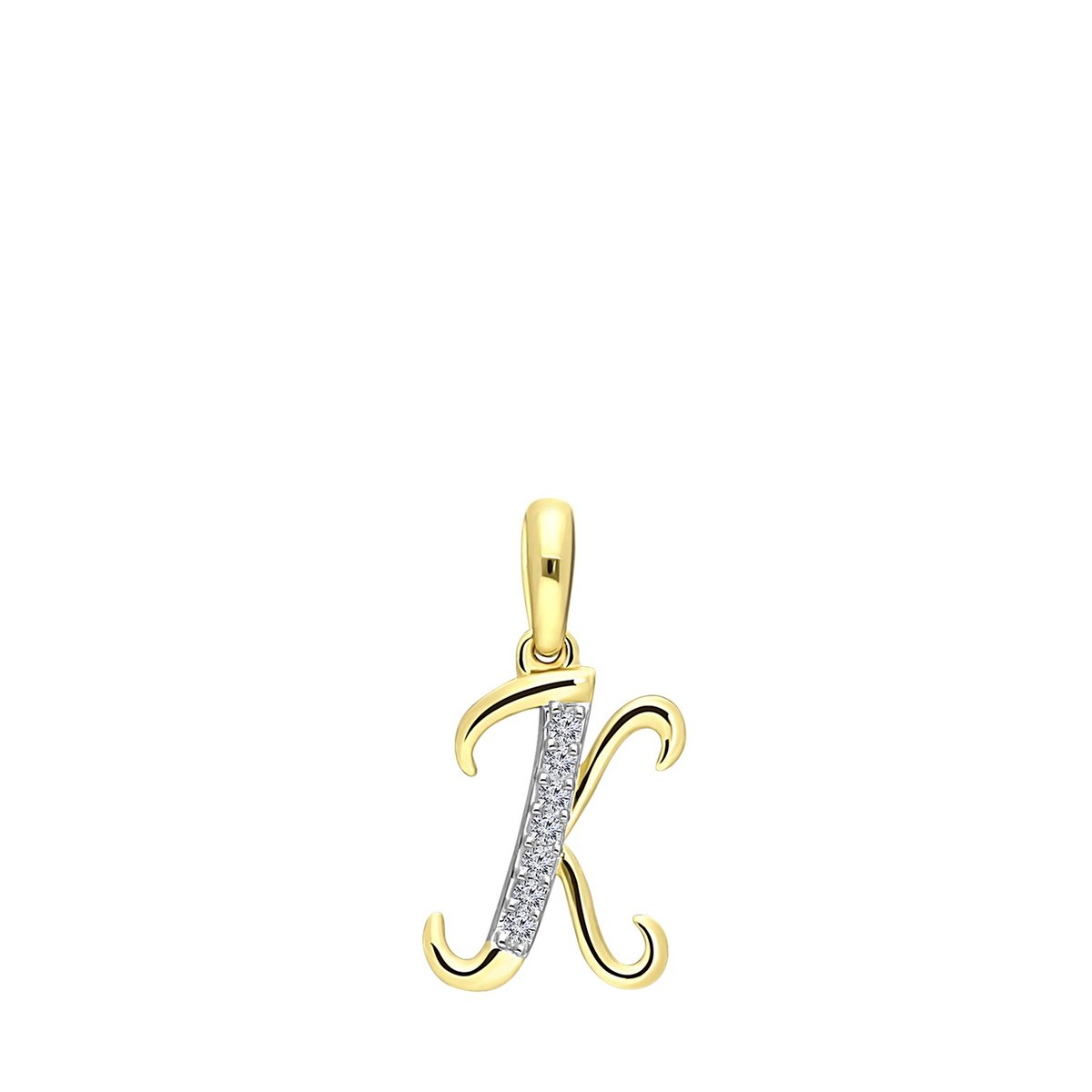 Lucardi Dames alfabet hanger met diamant (0,03ct) - Hanger - Cadeau - 14 Karaat Goud - Geelgoud